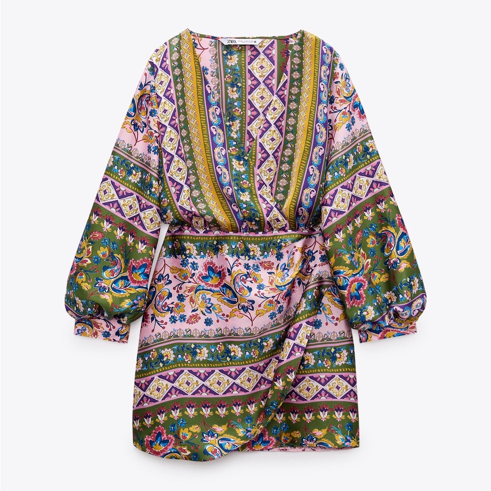 ZARA Satin Effect Print Dress